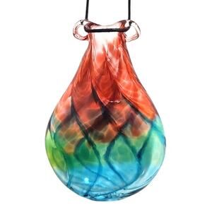 Vintage Hand Blown Glass Blue Green Red Hanging Flower Vase 3.75" Air Plants